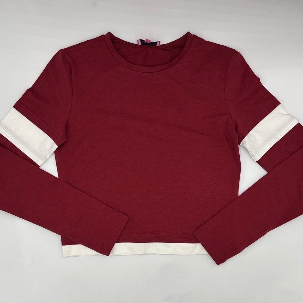 Edikted Paula Layered Look Long Sleeve Cotton T-Shirt in Burgundy